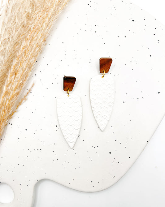 White and wood earrings